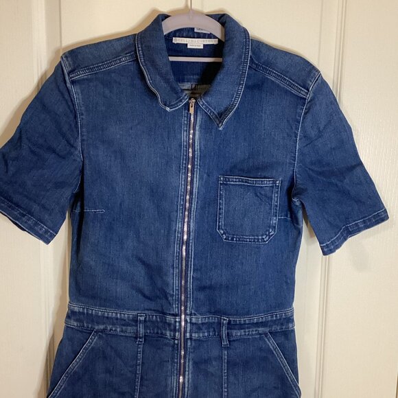 Stella McCartney Womens Blue Denim Short Sleeves Legs Jumpsuit Front Zip Pockets - Picture 2 of 10